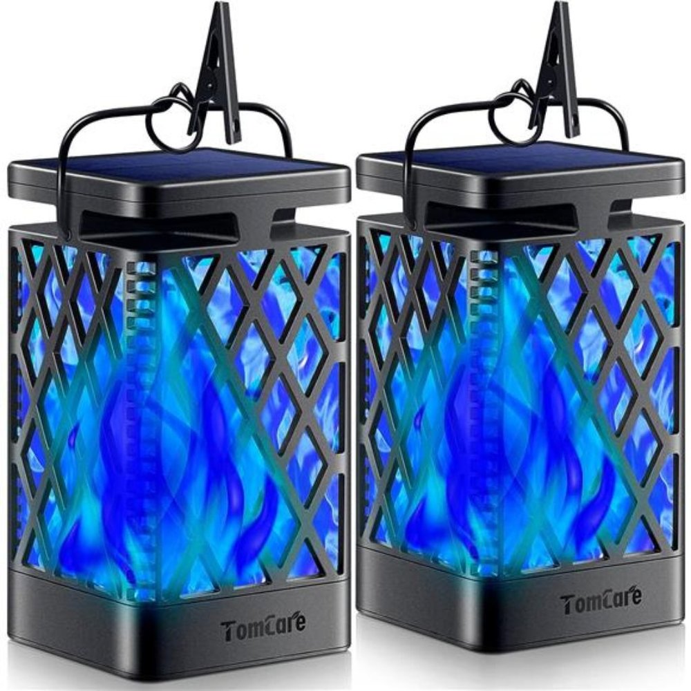 Solar Outdoor Lights, Blue Flickering Flame Solar Lanterns Outdoor Waterproof